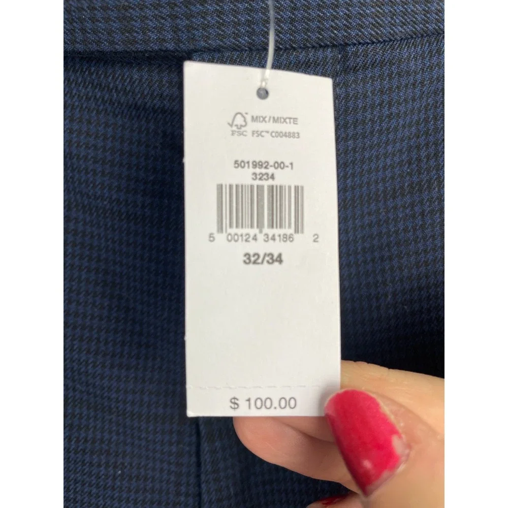 Banana Republic Slim Tapered Fit Pants Slacks Mens 32x34 Blue‎ Windowpane Plaid